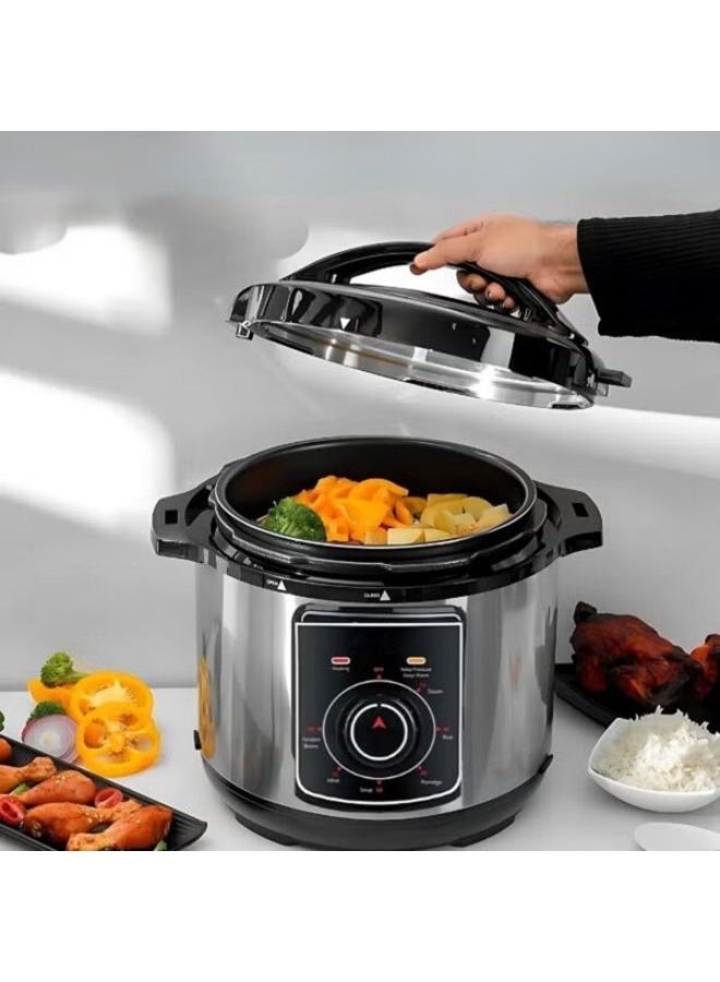 Denix 6-liter digital electric pressure cooker, made of stainless steel, equipped with a smart touch control panel, 1000W fast cooking power, versatile appliance for cooking rice, stews, soups, beans, yogurt, and more. - Image 3