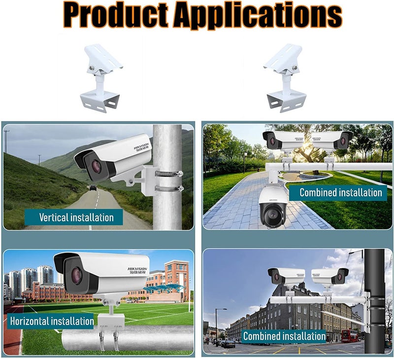 Bectro حامل تركيب عمود كاميرا CCTV مع 2 حلقة من الفولاذ المقاوم للصدأ بقطر 100 مم، قابل للتعديل بزاوية 360°، للاستخدام الداخلي والخارجي، متوافق مع كاميرات من 1 ميجابكسل إلى 12 ميجابكسل - Image 3