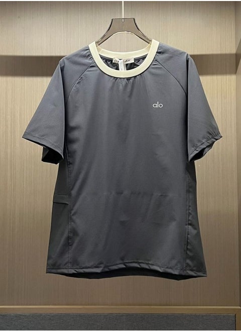 Alo Yoga round neck short sleeve T-shirt gray