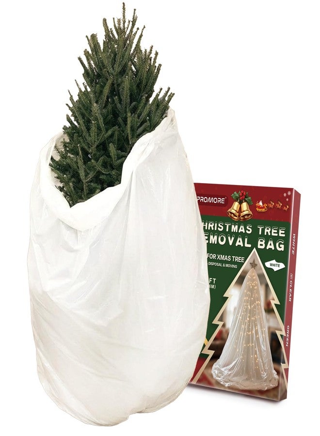 PROMORE Christmas Tree Removal Bag with Red Ribbon,2.7x1.8M Xmas Tree Storage Disposal Plastic Poly Bag Heavy Duty Extra Large Tear-Resistant Waterproof Dustproof - White - Image 1