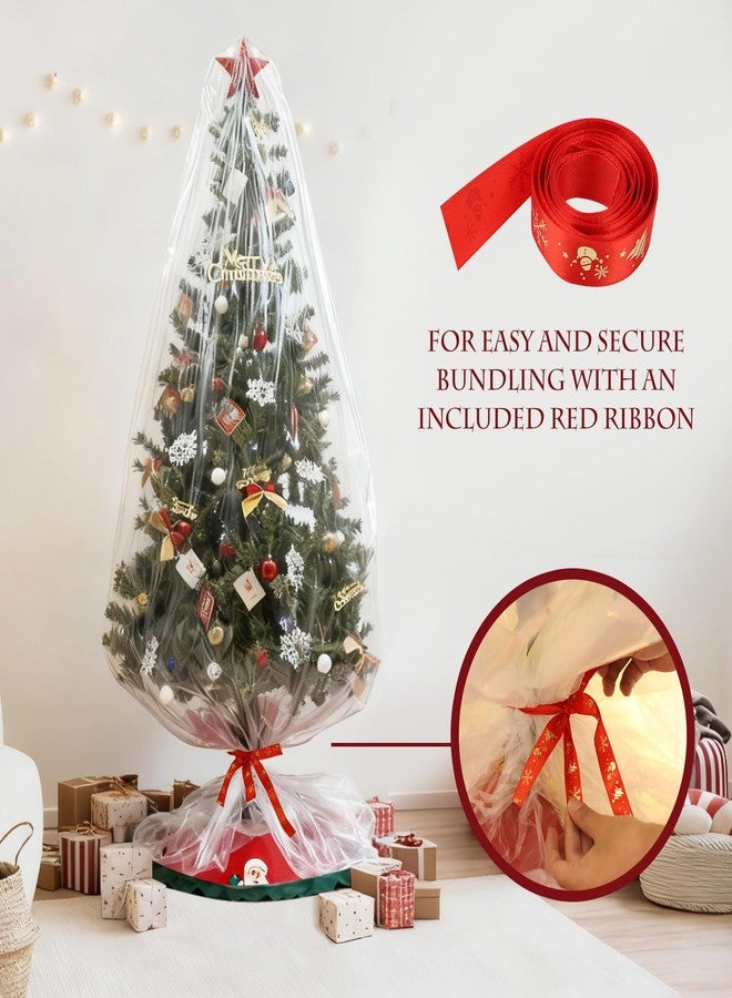 PROMORE Christmas Tree Removal Bag with Red Ribbon,2.7x1.8M Xmas Tree Storage Disposal Plastic Poly Bag Heavy Duty Extra Large Tear-Resistant Waterproof Dustproof - White - Image 4