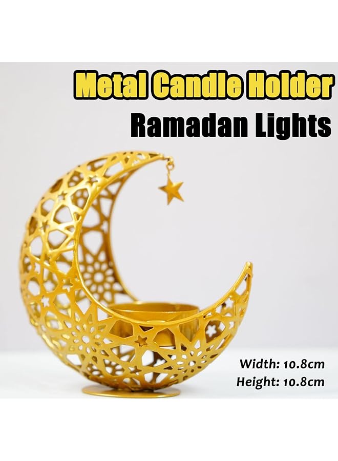 إيروريكس حامل شموع على شكل هلال ذهبي معدني، مبخرة هلالية، أضواء زخرفية للعيد، طاولة حفلات رمضان على شكل قمر، غرفة المعيشة، غرفة النوم، ديكور رمضاني عتيق - Image 2