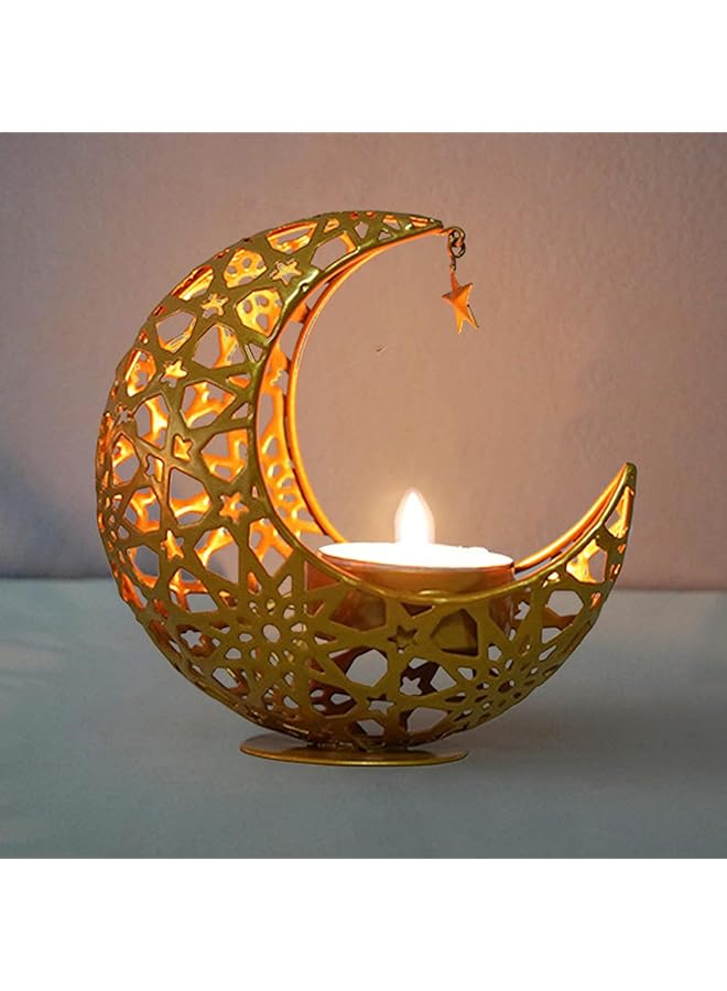 إيروريكس حامل شموع على شكل هلال ذهبي معدني، مبخرة هلالية، أضواء زخرفية للعيد، طاولة حفلات رمضان على شكل قمر، غرفة المعيشة، غرفة النوم، ديكور رمضاني عتيق - Image 1