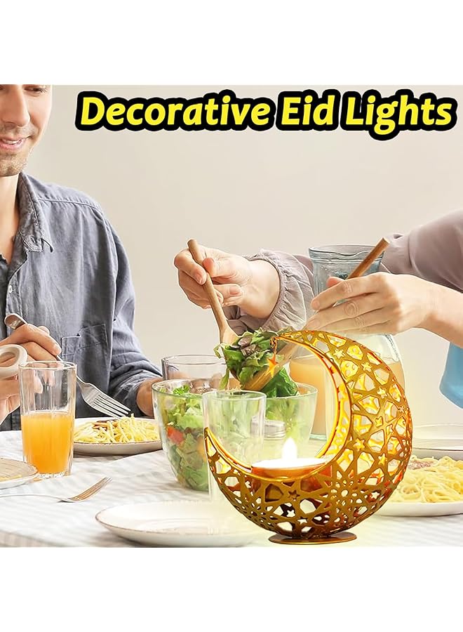 إيروريكس حامل شموع على شكل هلال ذهبي معدني، مبخرة هلالية، أضواء زخرفية للعيد، طاولة حفلات رمضان على شكل قمر، غرفة المعيشة، غرفة النوم، ديكور رمضاني عتيق - Image 3