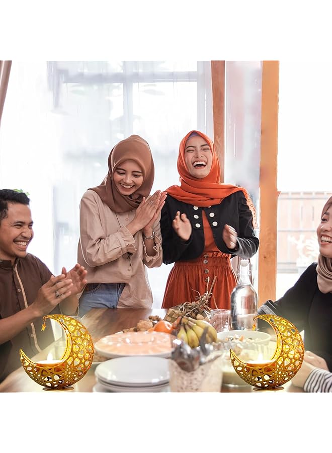 إيروريكس حامل شموع على شكل هلال ذهبي معدني، مبخرة هلالية، أضواء زخرفية للعيد، طاولة حفلات رمضان على شكل قمر، غرفة المعيشة، غرفة النوم، ديكور رمضاني عتيق - Image 5