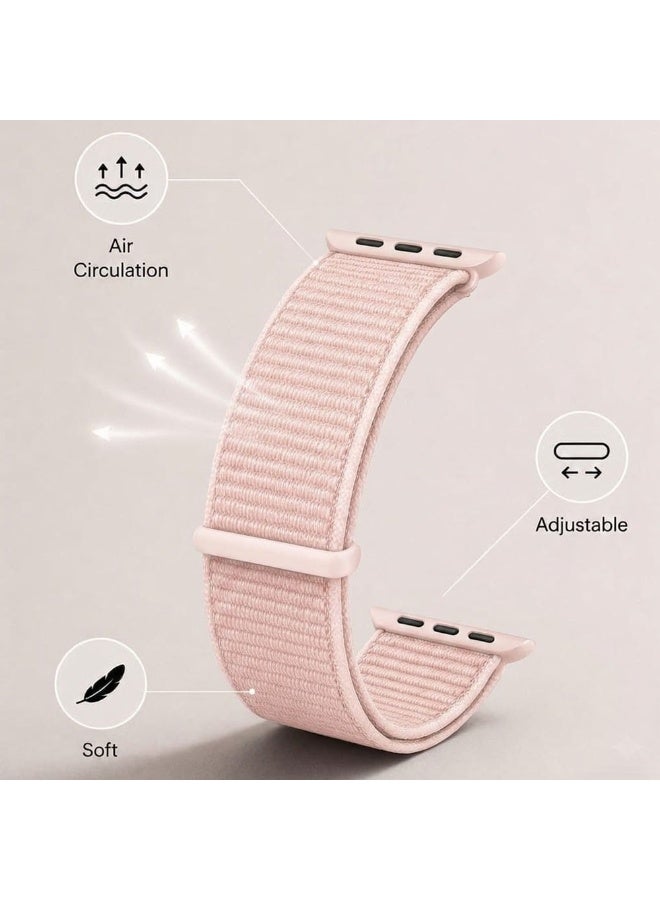 CATANES Breathable Nylon Sport Loop Band Compatible with Apple Watch 44mm 45mm 46mm 49mm for Women Men, iWatch Wrist Straps for Ultra 3 2, Se, Series 11 10 9 8 7 - baby pink - Image 3