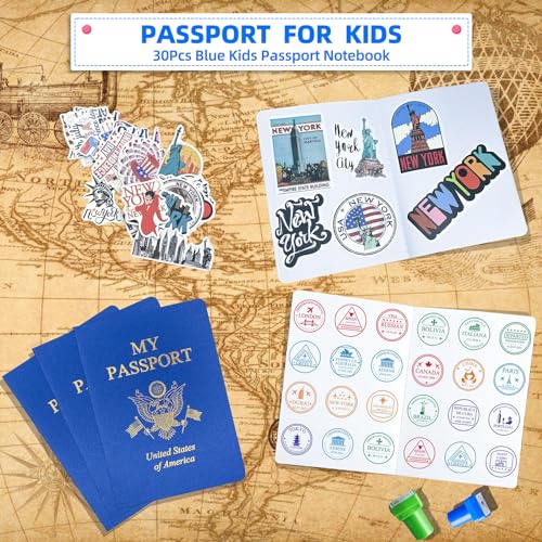 XIISVINT 60 Pcs Blank Passport Notebook Blue Passport Book Fake Passport Travel Journal Sticker Collection Book for Kids School Projects World Travel Pretend Activity Party Favors, 5.51x3.9 Inch - Image 4