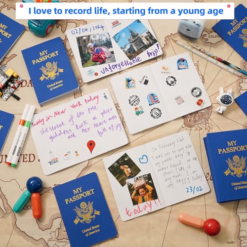 XIISVINT 60 Pcs Blank Passport Notebook Blue Passport Book Fake Passport Travel Journal Sticker Collection Book for Kids School Projects World Travel Pretend Activity Party Favors, 5.51x3.9 Inch - Image 3