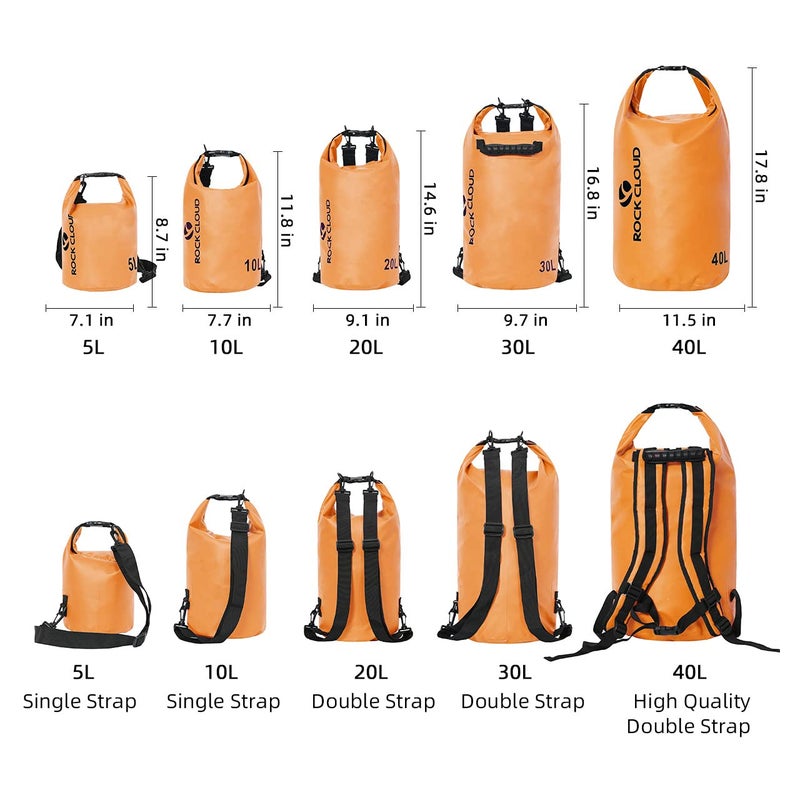 Rock Cloud Dry Bag Waterproof 20L Dry Sack For Kayaking Rafting Boating Beach Surfing Swimming Canoe Camping Hiking Fishing Ski, Orange - Image 2