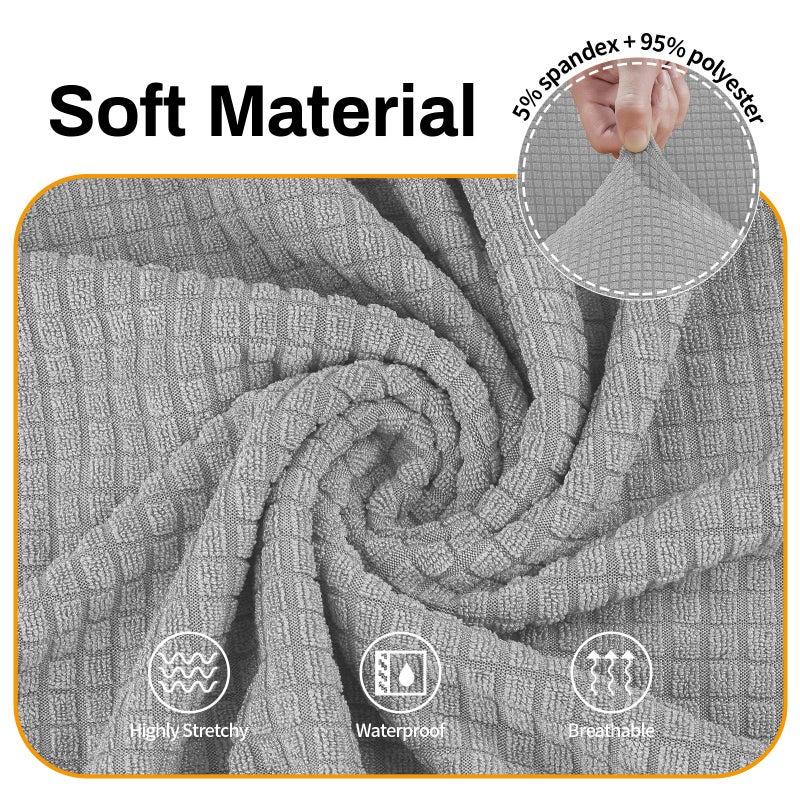 Asnomy Couch Covers for 3 Cushion Couch Stretch Sofa Covers Slipcovers, Pet Protector Furniture Covers for Dogs Cats Spandex Jacquard Fabric Small Checks ï¼ˆLargeï¼ŒSilverï¼‰ - Image 3