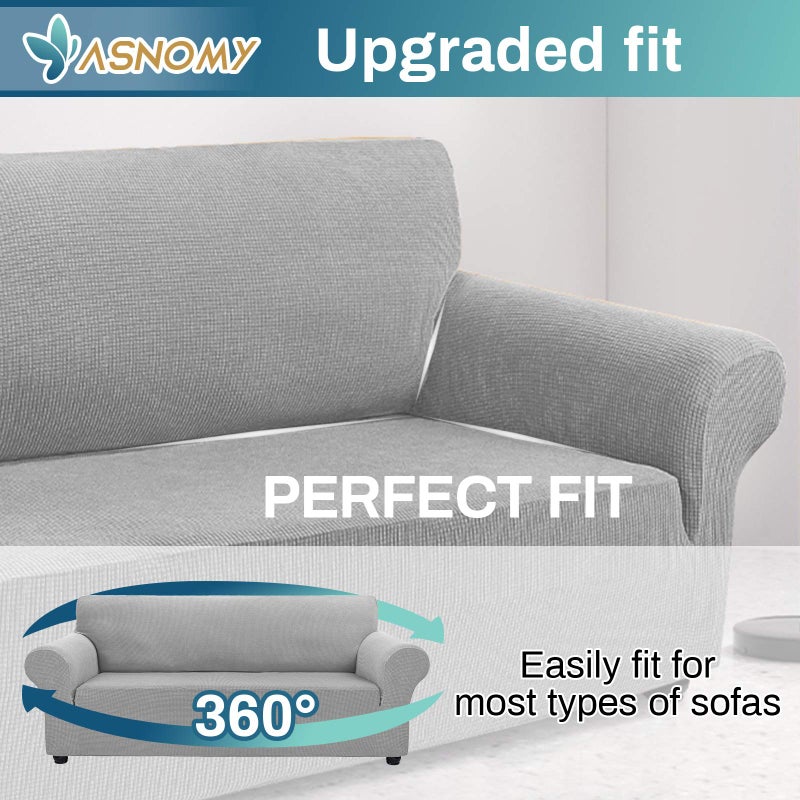 Asnomy Couch Covers for 3 Cushion Couch Stretch Sofa Covers Slipcovers, Pet Protector Furniture Covers for Dogs Cats Spandex Jacquard Fabric Small Checks ï¼ˆLargeï¼ŒSilverï¼‰ - Image 4