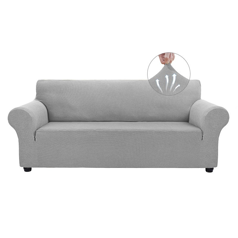 Asnomy Couch Covers for 3 Cushion Couch Stretch Sofa Covers Slipcovers, Pet Protector Furniture Covers for Dogs Cats Spandex Jacquard Fabric Small Checks ï¼ˆLargeï¼ŒSilverï¼‰ - Image 1