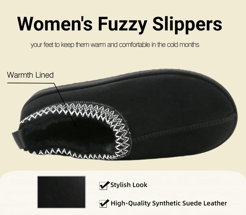 SMajong Women's Fuzzy Slippers Cozy Memory Foam House Shoes Winter Warm Loafer Slippers Indoor,Black 6 US - Image 4