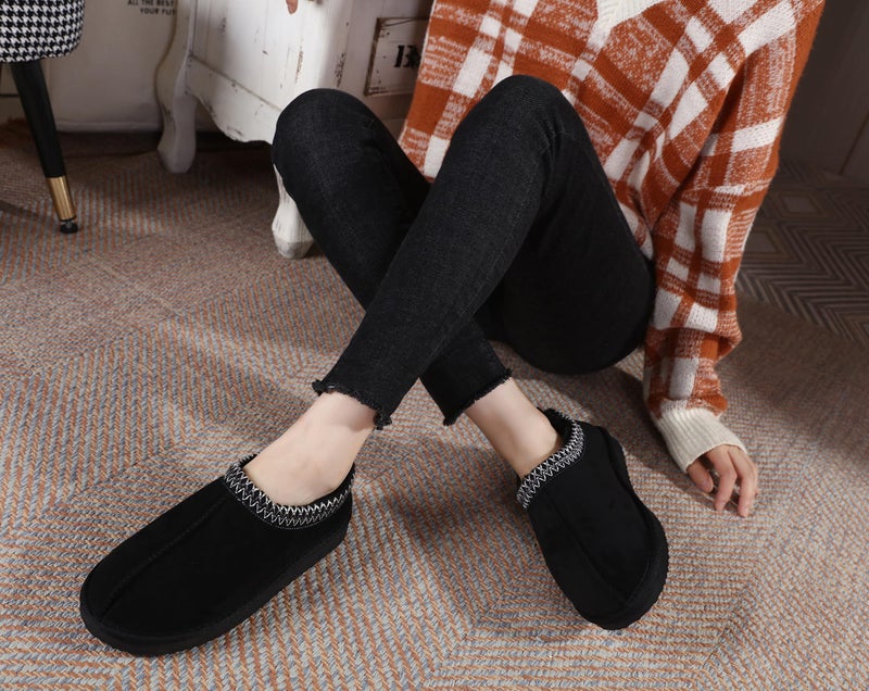 SMajong Women's Fuzzy Slippers Cozy Memory Foam House Shoes Winter Warm Loafer Slippers Indoor,Black 6 US - Image 2