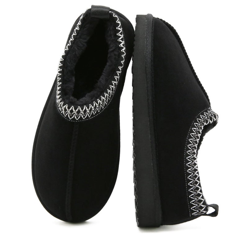 SMajong Women's Fuzzy Slippers Cozy Memory Foam House Shoes Winter Warm Loafer Slippers Indoor,Black 6 US - Image 1