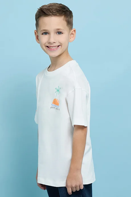 أر أند بي Printed T-Shirt with Crew Neck and Short Sleeves