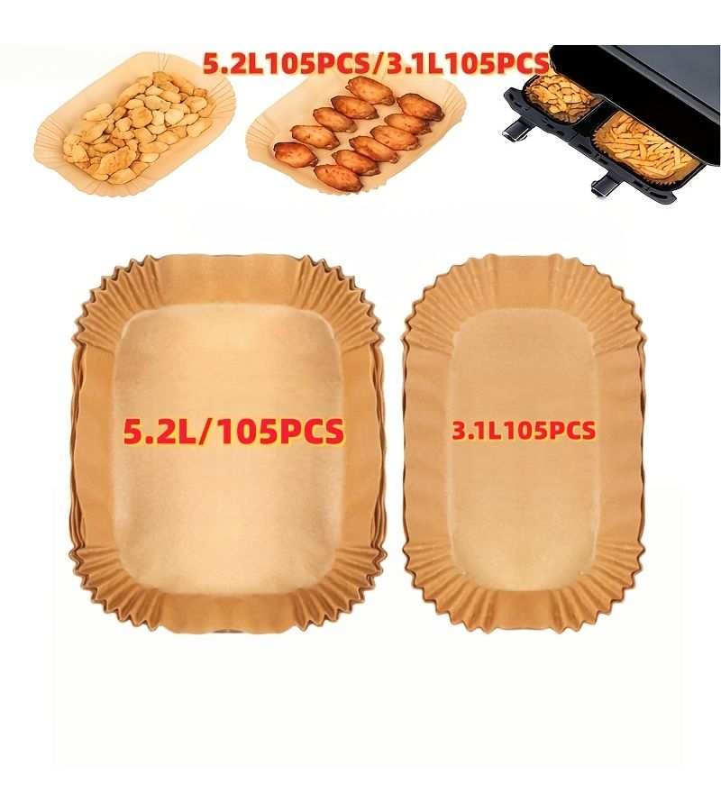 105 Disposable Air Fryer Liners Natural 1.37gal Rectangular Baking Papers - Image 1