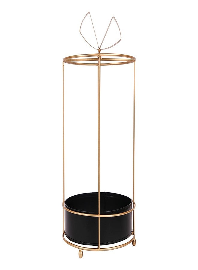 INDIAN ARTISANS Decorative Metal Hamper Basket with Bow Design, Black and Gold, Round Storage Container, Gifting Fruits Basket for Baby, Wedding, Metal Basket Gift hamper for wedding ceremony and any occasion - Image 1