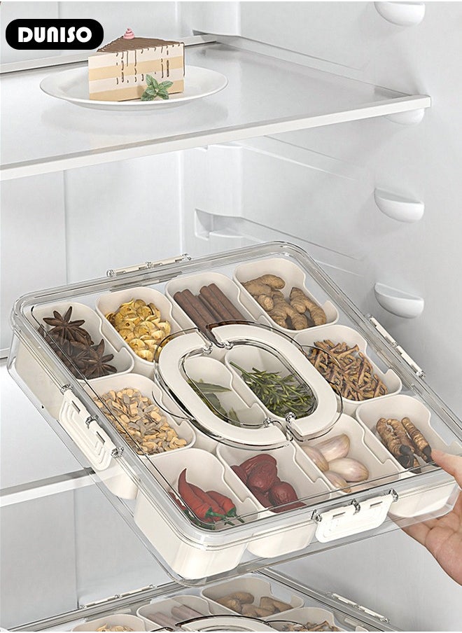DUNISO - Divided Serving Tray with Lid and Handle, Clear Portable Snack Box Container, Veggie Tray Fruit Tray, 12 Compartment Square Food Storage Organizer for Snack, Fruits, Veggie, Candy, Nut, Spice - Image 1