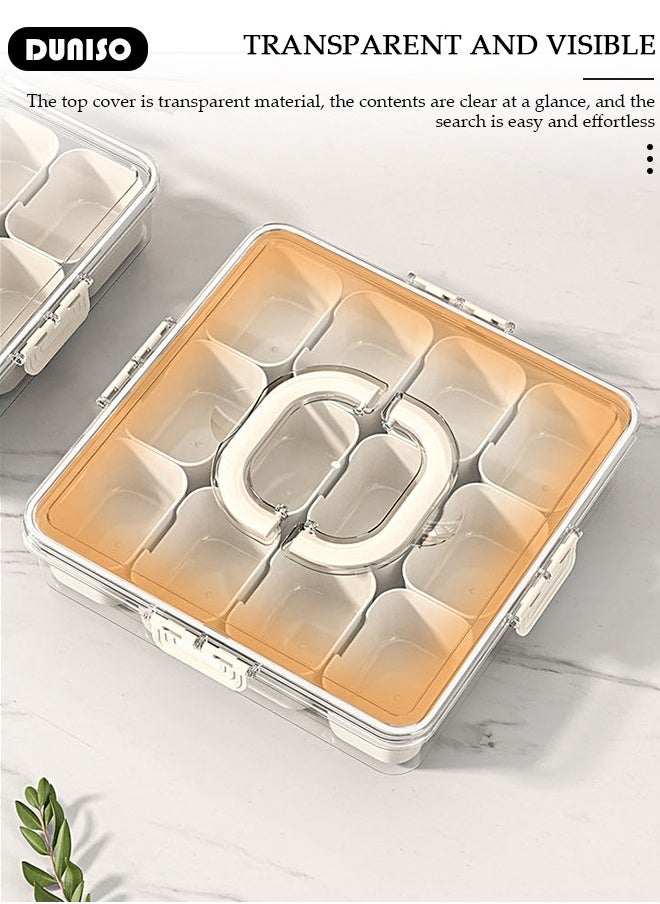 DUNISO - Divided Serving Tray with Lid and Handle, Clear Portable Snack Box Container, Veggie Tray Fruit Tray, 12 Compartment Square Food Storage Organizer for Snack, Fruits, Veggie, Candy, Nut, Spice - Image 1