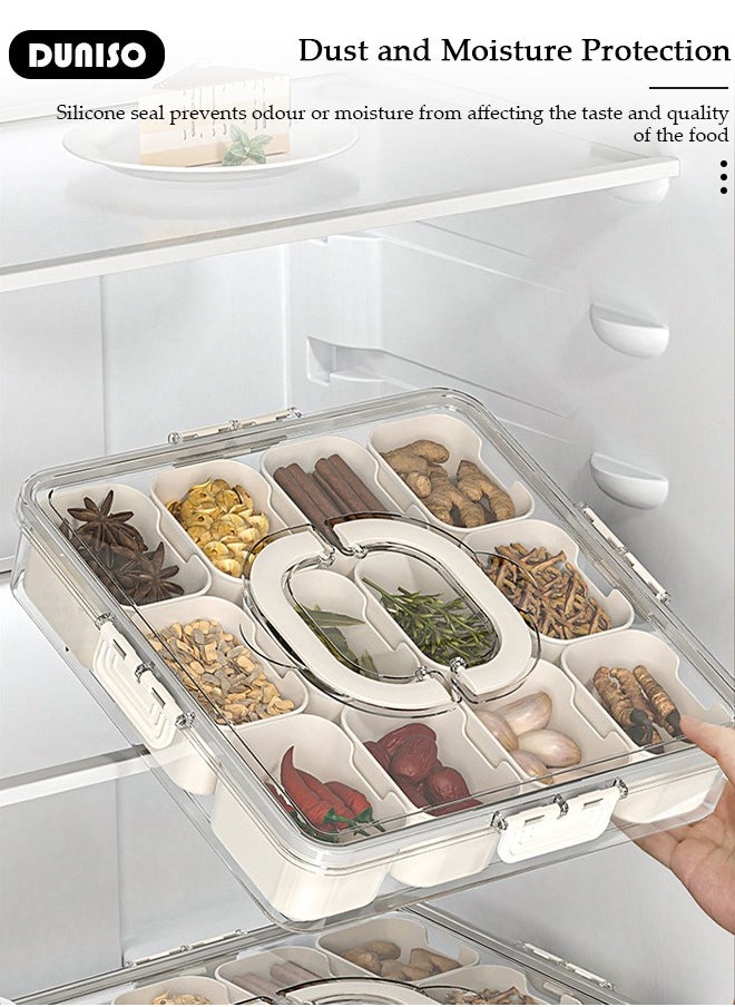 DUNISO - Divided Serving Tray with Lid and Handle, Clear Portable Snack Box Container, Veggie Tray Fruit Tray, 12 Compartment Square Food Storage Organizer for Snack, Fruits, Veggie, Candy, Nut, Spice - Image 1