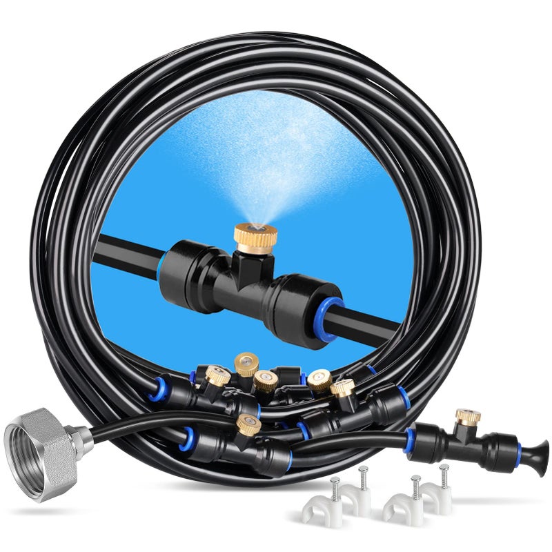 homenote HOMENOTE Misting Cooling System, 26FT (8M) Misting Line + 7 Brass Mist Nozzles + Brass Adapter(3/4") Outdoor Mister for Patio Garden Greenhouse Trampoline for Waterpark  - Image 1