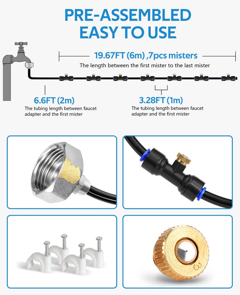homenote HOMENOTE Misting Cooling System, 26FT (8M) Misting Line + 7 Brass Mist Nozzles + Brass Adapter(3/4") Outdoor Mister for Patio Garden Greenhouse Trampoline for Waterpark  - Image 2