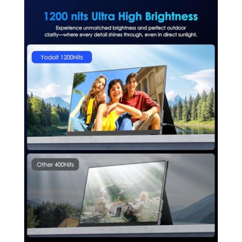Portable Monitor, 3840 x 2400 UHD 1200 Nits Screen with Smart Cover, IPS Display with Type C, Mini-HDMI, Built-in Speakers, Compatible with PC, Laptop, MacBook, PS3/4/5 - Image 5