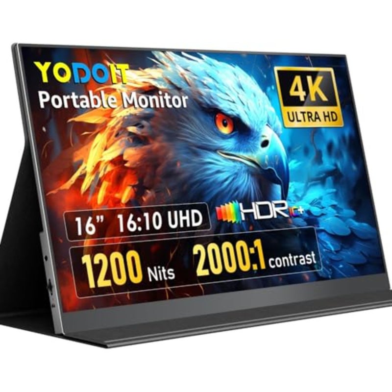Portable Monitor, 3840 x 2400 UHD 1200 Nits Screen with Smart Cover, IPS Display with Type C, Mini-HDMI, Built-in Speakers, Compatible with PC, Laptop, MacBook, PS3/4/5 - Image 1