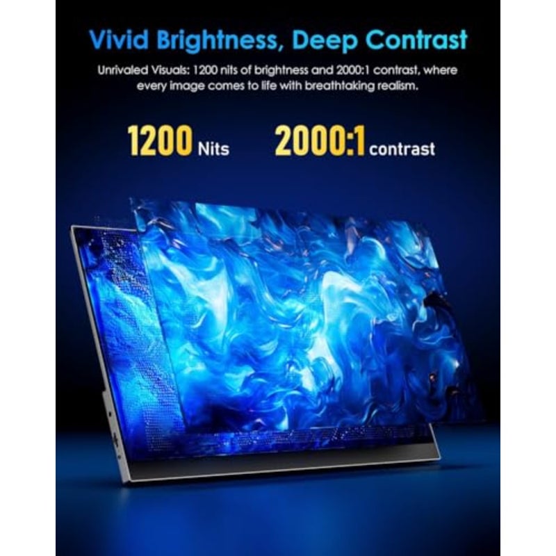 Portable Monitor, 3840 x 2400 UHD 1200 Nits Screen with Smart Cover, IPS Display with Type C, Mini-HDMI, Built-in Speakers, Compatible with PC, Laptop, MacBook, PS3/4/5 - Image 2