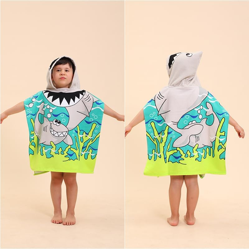 TEHALK Shark Hooded Towels for Kids, Poncho Beach Towels for Kids, Kids Beach Towels for Boys/Girls, Swimming Towels/Towel Robes/Wearable Towels/Pool Towels for Kids 2-10, Hooded Beach Towels for Toddler - Image 3