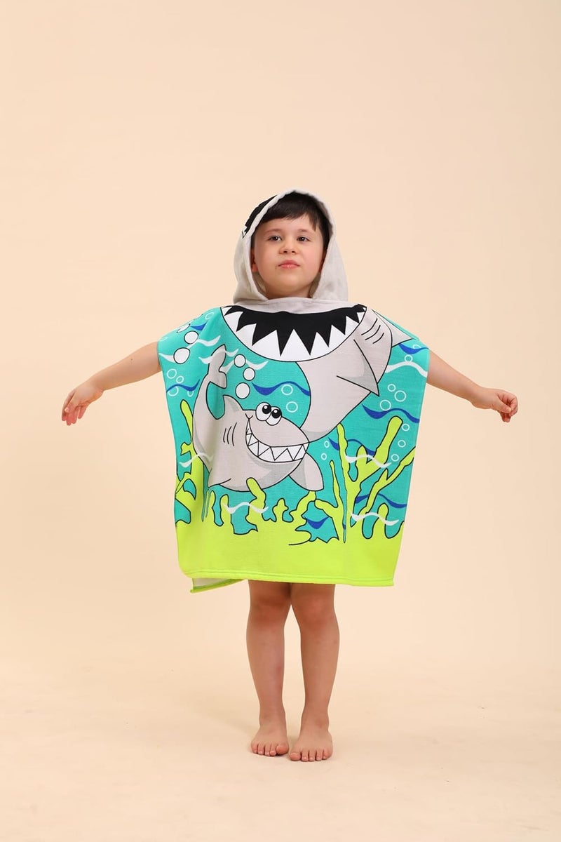 TEHALK Shark Hooded Towels for Kids, Poncho Beach Towels for Kids, Kids Beach Towels for Boys/Girls, Swimming Towels/Towel Robes/Wearable Towels/Pool Towels for Kids 2-10, Hooded Beach Towels for Toddler - Image 1
