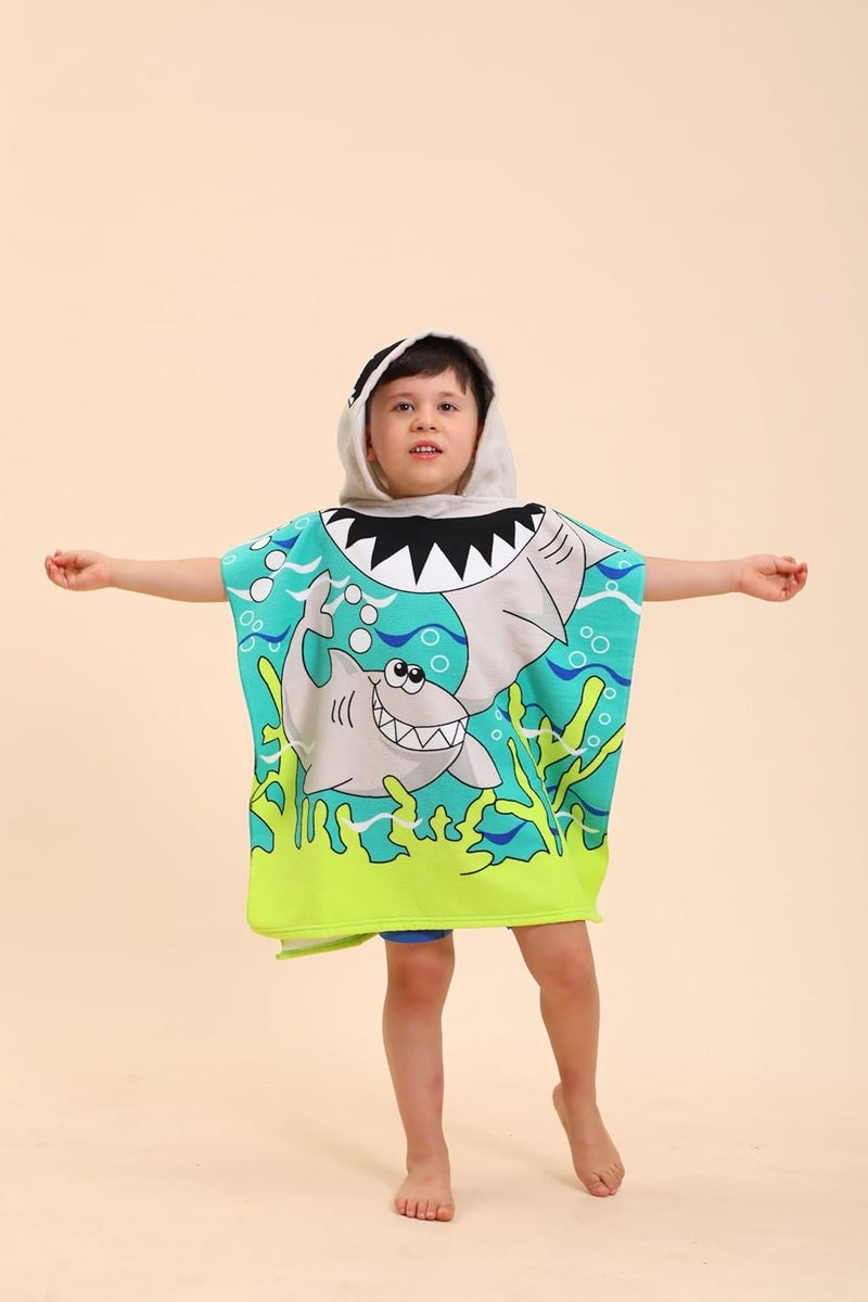 TEHALK Shark Hooded Towels for Kids, Poncho Beach Towels for Kids, Kids Beach Towels for Boys/Girls, Swimming Towels/Towel Robes/Wearable Towels/Pool Towels for Kids 2-10, Hooded Beach Towels for Toddler - Image 2