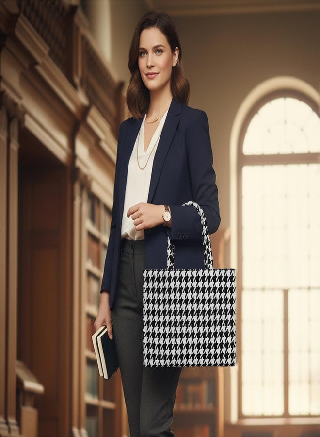 creeper Houndstooth Tote Bag for Women, Black & White Pattern, Large Capacity Multi-Pocket Shoulder Handbag with Carry Handles, Open Compartment Design - Image 3
