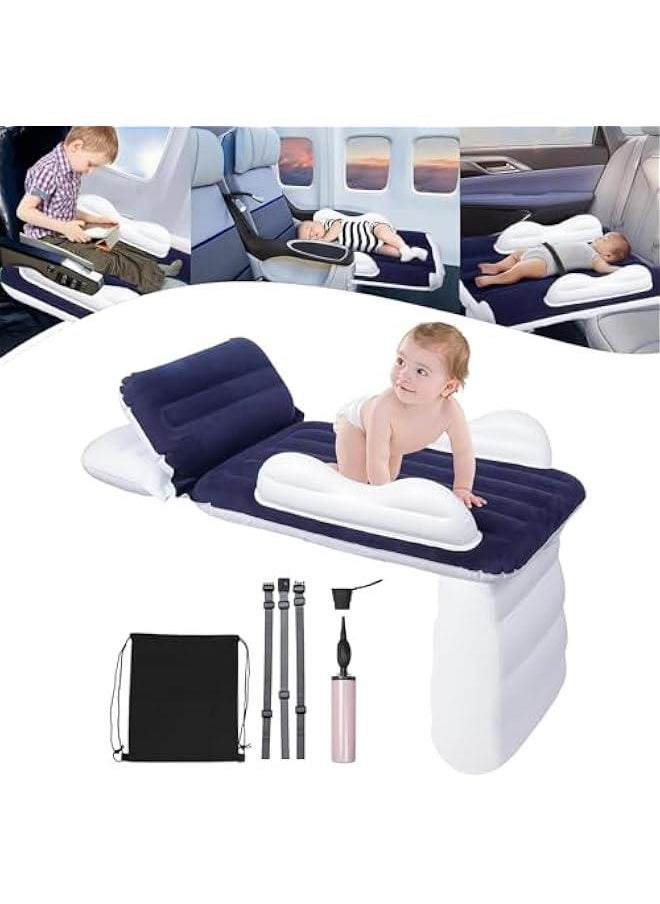 Beauenty Inflatable Airplane Bed for Toddler, Portable Baby Airplane Bed for Travel, Plane Bed for Kids with Hand Pump, Seat Belt and Carry Bag, Toddler Seat Extender for Car, Airplane (Blue)  - Image 1