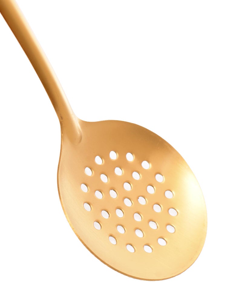 Large Kitchen Skimmer Spoon, Gold Coloured, Long Handle with Hanging Loop - Image 3