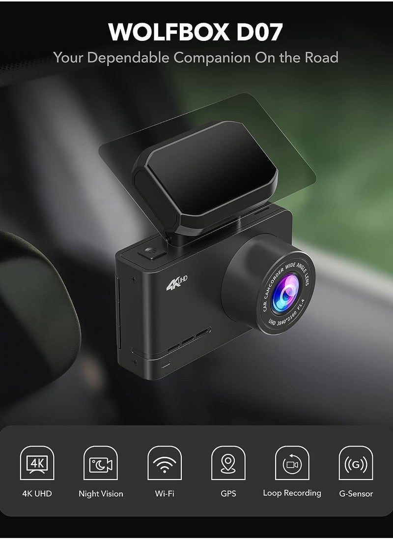 WOLFBOX - WOLFBOX 4K Dash Cam Front and Rear, Car Camera for Cars with Built-in WiFi GPS, Dual Dash Camera with 170° Wide Angle, WDR Night Vision, Loop Recording, G-Sensor, Parking Monitor, Max Support 128GB - Image 1
