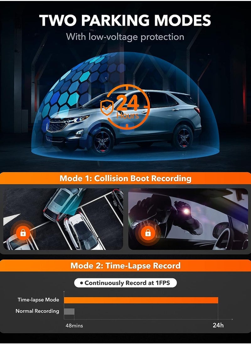 WOLFBOX - WOLFBOX 4K Dash Cam Front and Rear, Car Camera for Cars with Built-in WiFi GPS, Dual Dash Camera with 170° Wide Angle, WDR Night Vision, Loop Recording, G-Sensor, Parking Monitor, Max Support 128GB - Image 1