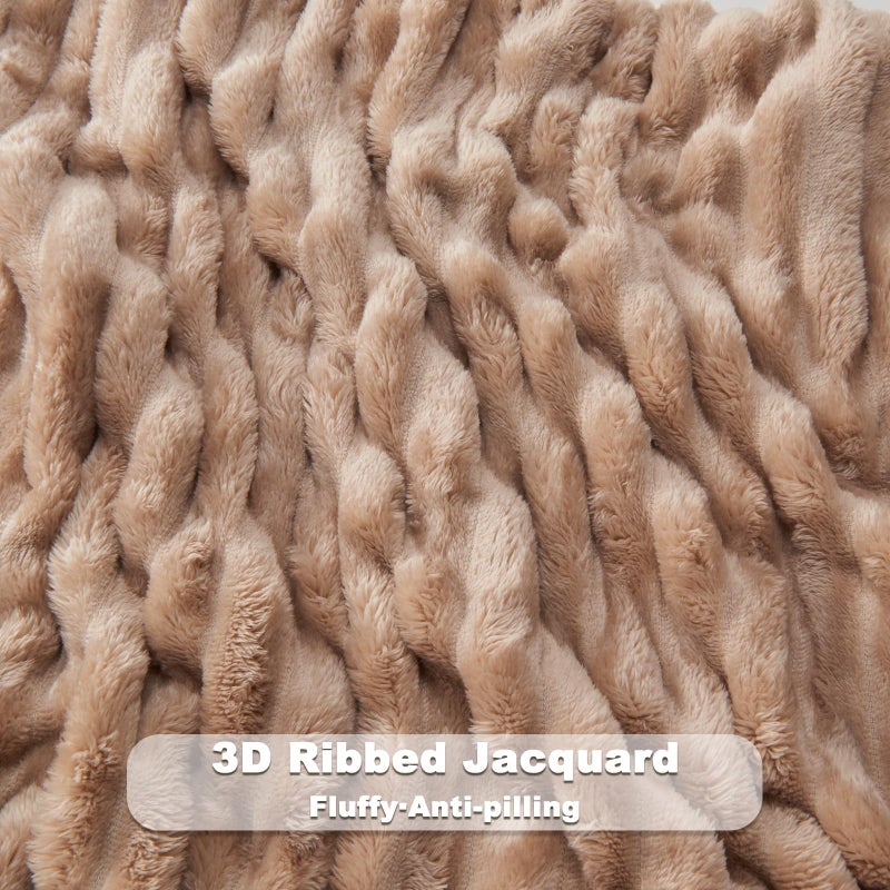 NEWCOSPLAY Super Soft Twin Blanket Taupe Premium Silky Flannel Fleece 3D Ribbed Jacquard Lightweight Bed Blanket All Season Use (Taupe Ribbed  Twin(60""x80"")) - Image 5