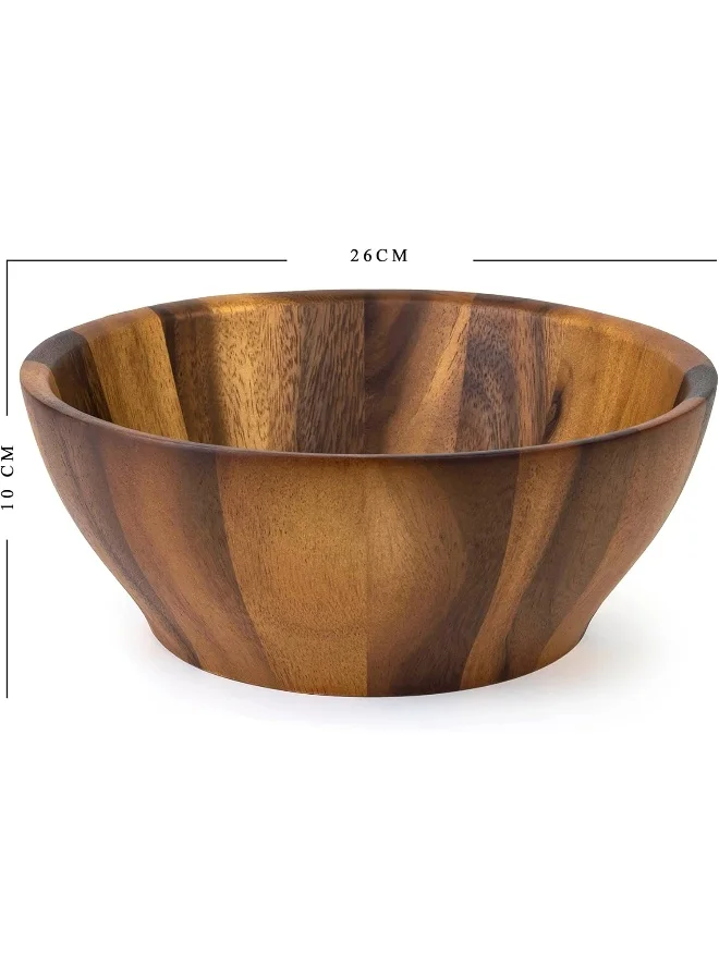 BILLI Billi Acacia Wood Round Serving Bowl for Fruits or Salads, Large Single Bowl, Dia 26 X 10H cm, Brown - B251