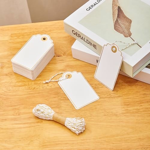 SUNCOLOR 100 PCS 3.5 x 2 inches White Paper Gift Tags with String for Christmas by SUNCOLOR - Image 3
