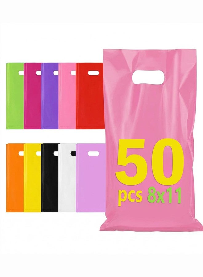 opasyo 50 Pcs 8x11 Inch Plastic Gift Bags with Handles, Multicolor Goodie Bags for Birthday Party, Sturdy Small Favor Bags Bulk for Halloween Thanksgiving Christmas,10 colors - Image 1