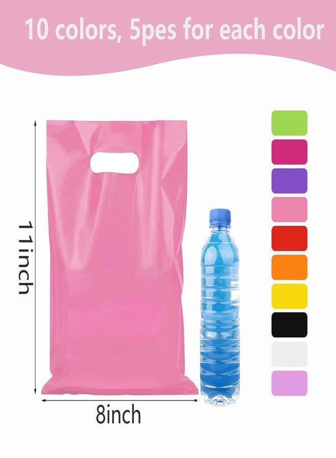 opasyo 50 Pcs 8x11 Inch Plastic Gift Bags with Handles, Multicolor Goodie Bags for Birthday Party, Sturdy Small Favor Bags Bulk for Halloween Thanksgiving Christmas,10 colors - Image 2