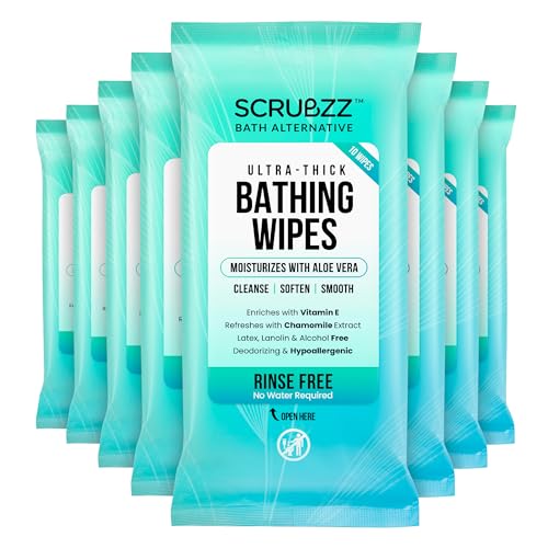 scrubzz Extra Large Bath Wipes for Adults No Rinse - 80 Disposable Body Cleansing Cloths for Men, Women & Elderly - Great for Gym, Camping, Post Surgery - Image 1