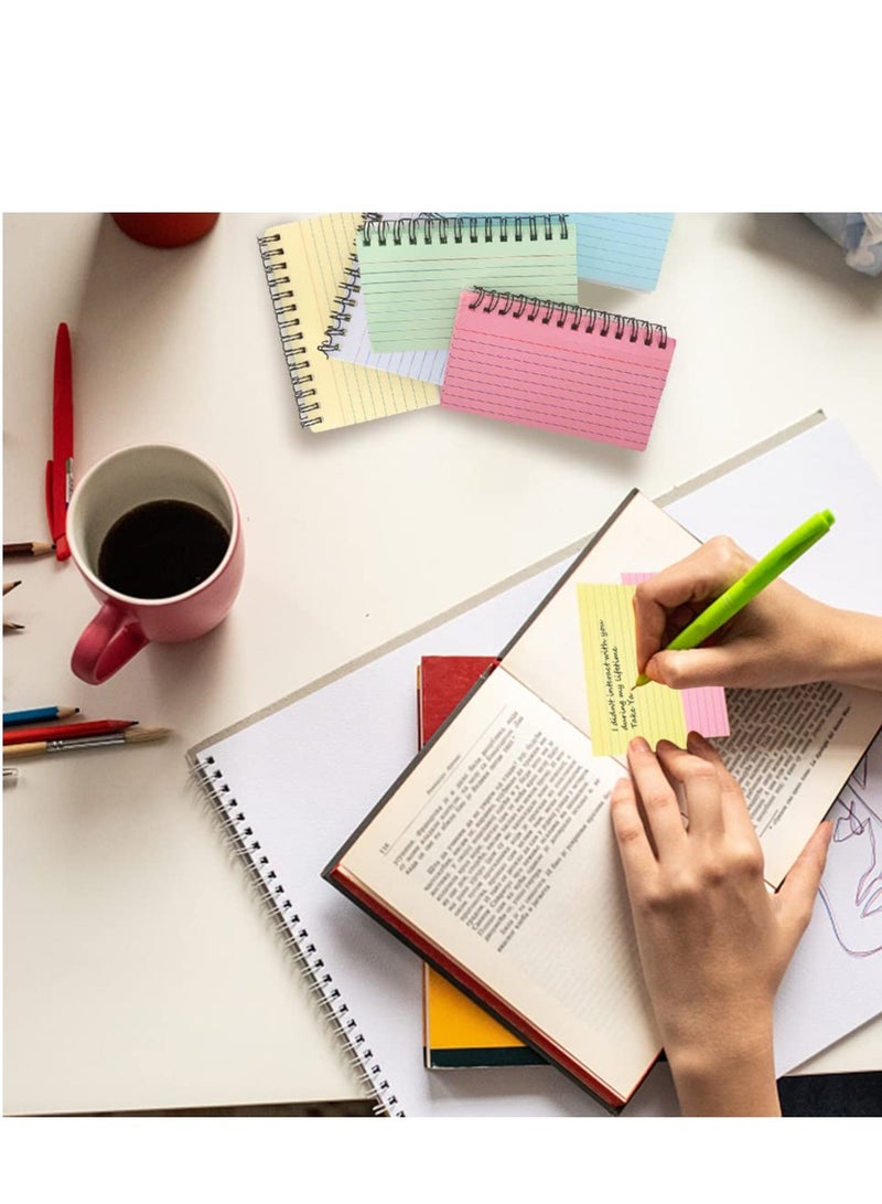 KASTWAVE 5 Colours Index Cards, 5x3 Inches Ruled Spiral Bound Rings Lined Revision Flash Record Cards for Office Meeting, School Learning, Memory, Sticky Note - Image 2