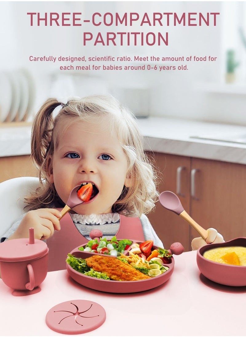 Gonice Silicone Baby Feeding Set, 9 Piece Baby Led Weaning Supplies, Baby Toddler Bib Cup Divided Plate and Bowl Self Feeding Spoons Dish Set, Baby Eating Utensils, Toddler Feeding Supplies  - Image 3