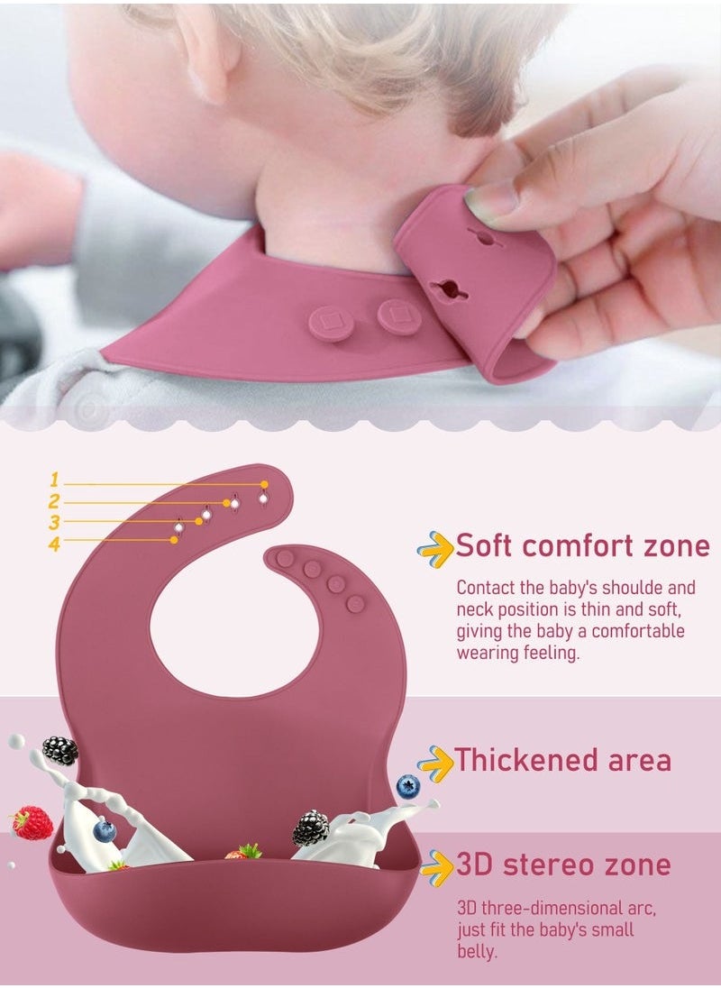 Gonice Silicone Baby Feeding Set, 9 Piece Baby Led Weaning Supplies, Baby Toddler Bib Cup Divided Plate and Bowl Self Feeding Spoons Dish Set, Baby Eating Utensils, Toddler Feeding Supplies  - Image 4