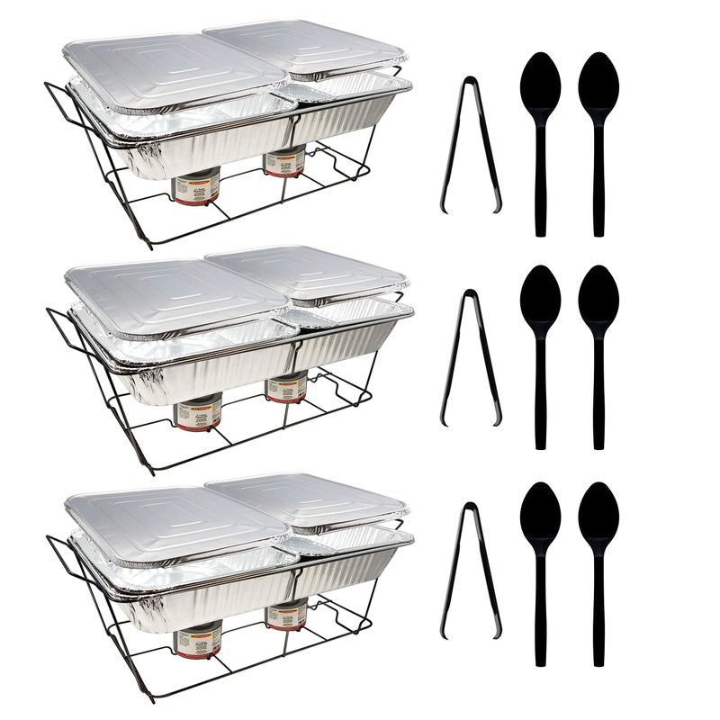 Party Essentials Chafing Dish Buffet Set Serving Kit Food Warmers for Parties Catering Supplies Warming Trays 33 Pcs Black RackPanFuelUtensil Multi Color