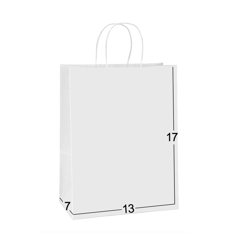 BagDream Paper Bags 13x7x17 50Pcs Gift Bags Party Bags Shopping Bags Retail Bags Merchandise Bags Recyclable White Kraft Paper Bags with Handles Bulk