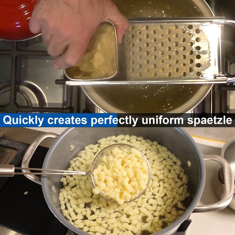 KEISSCO Premium Grade Stainless Steel Spaetzle Maker With Comfort Grip Handle  Stainless Steel Spider Strainer Skimmer Spoon Pasta Strainer  Homemade German Egg Noodle Dumpling Making Tool Set - Image 4